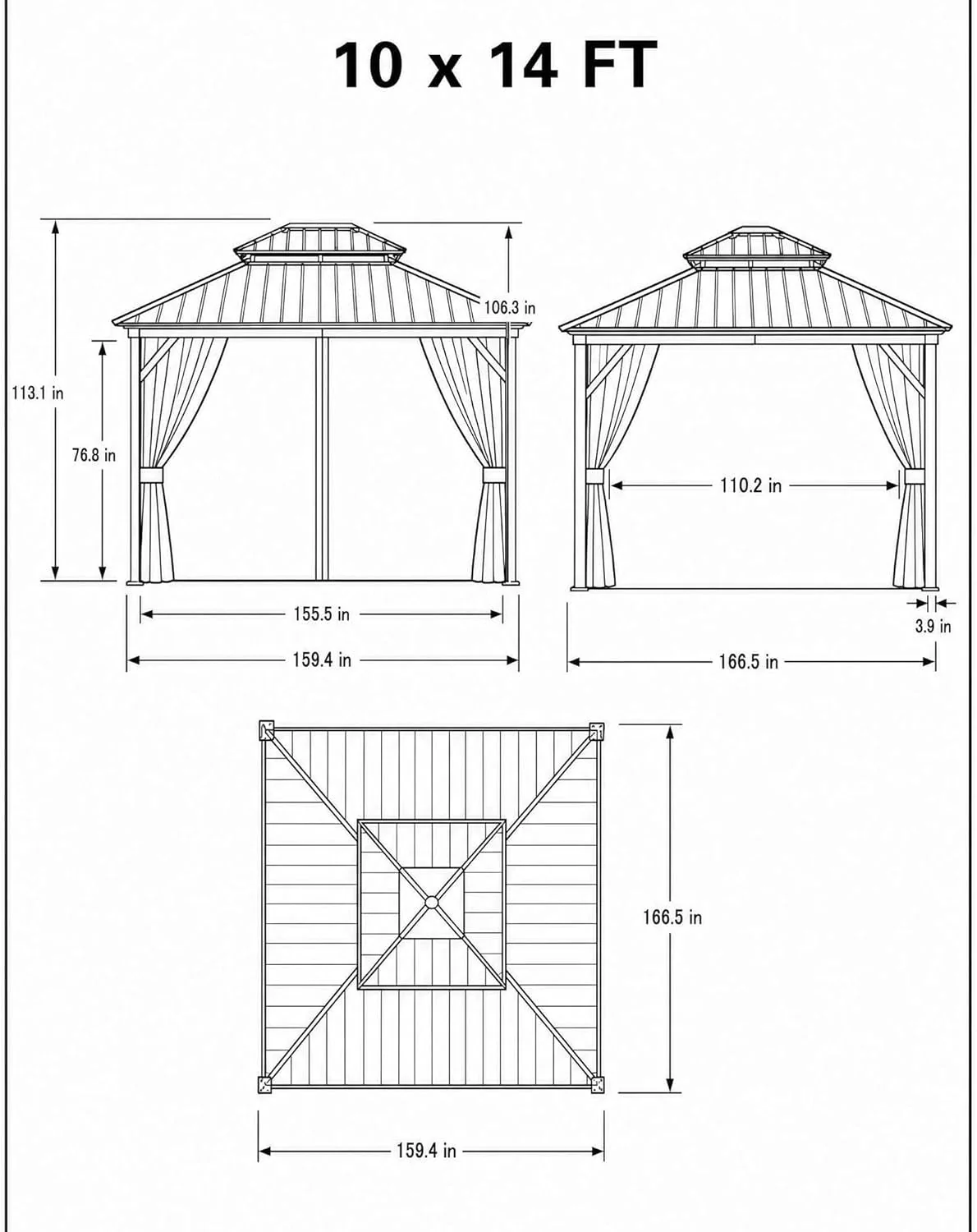 World-Class 10×14 Ft Weatherproof Hardtop Aluminum Gazebo Roof Traditional