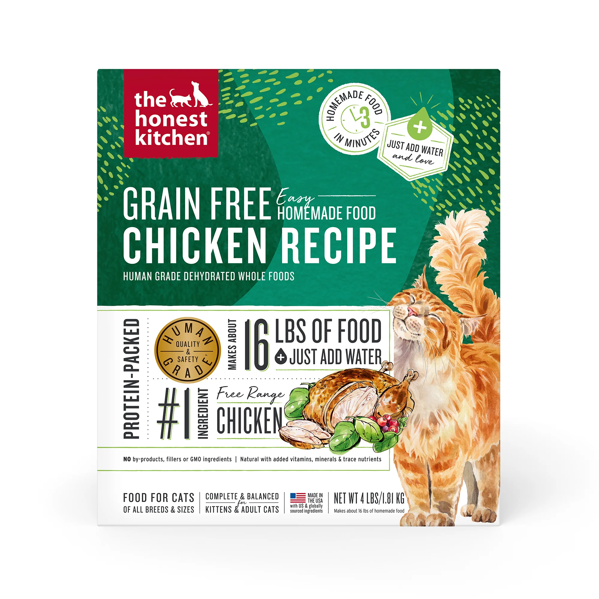 Artisan The Honest Kitchen Human-Grade Grain Chicken Dehydrated Wet Cat Food 4 lbs box -makes 16 lbs of food Enhanced
