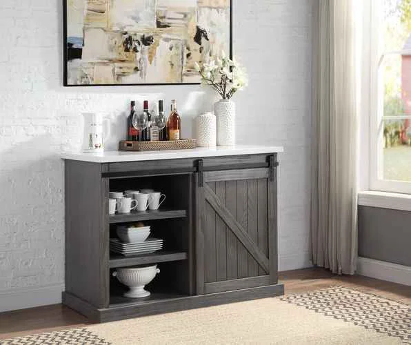 Fine Crafted Gauri – Kitchen Island – Marble Top Top Gray Oak Refined