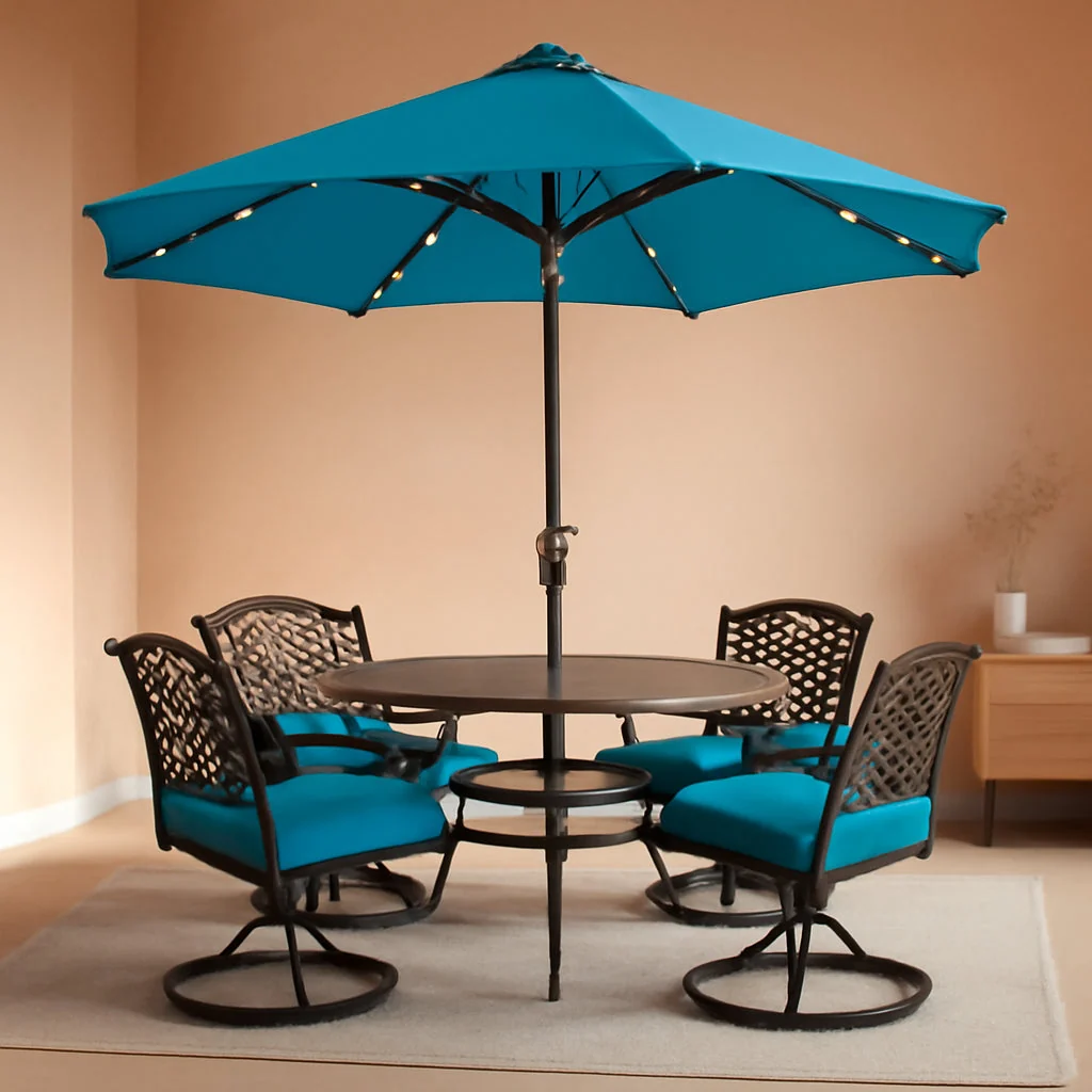 Advanced 9ft Turquoise Outdoor Patio Umbrella SolarLED Tilt Breathable