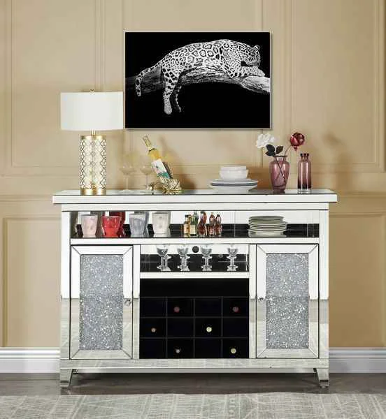 Genuine Noralie – 41 Wine Cabinet With LED – Mirrored Faux Diamonds Innovative