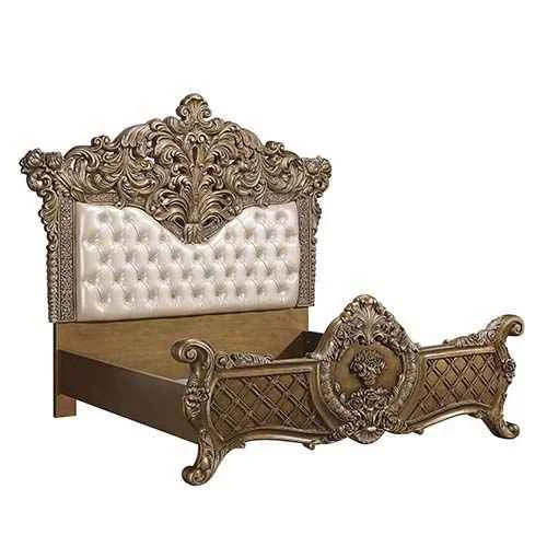 Reliable Constantine – Eastern King Bed – Synthetic Leather Light Gold Brown Gold Prestigious