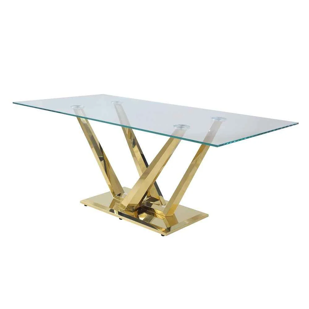 Environmentally Friendly Barnard – Dining Table – Clear Glass Mirrored Gold Artisan