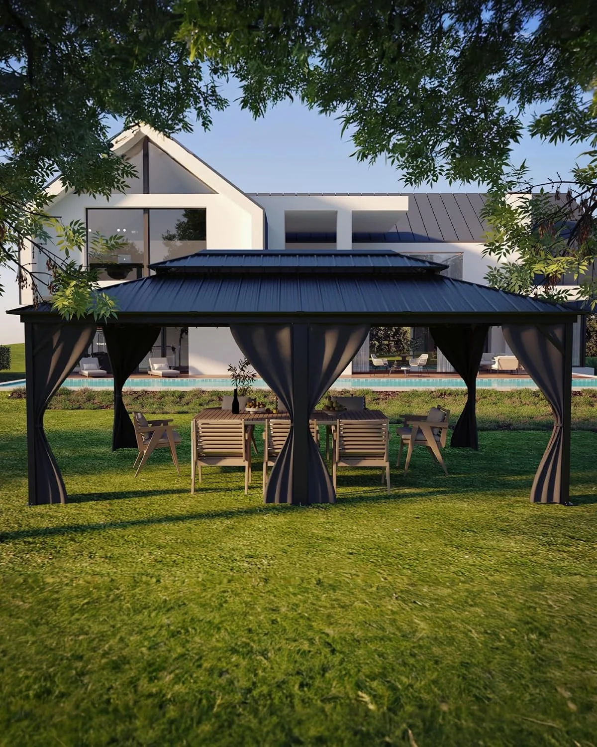 Professional Twelve By Twenty Hardtop Gazebo Weatherproof Roofing Environmentally Friendly