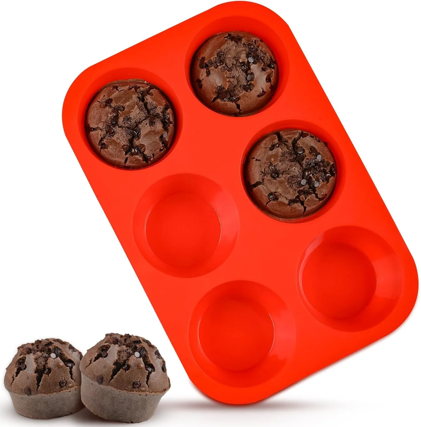 Smooth Jumbo Muffin Pan 3.5 Inch Large Muffin Pan 6 Cup Silicone Jumbo Cupcake Tin for Baking Food Grade Silicone Non Stick Original Design