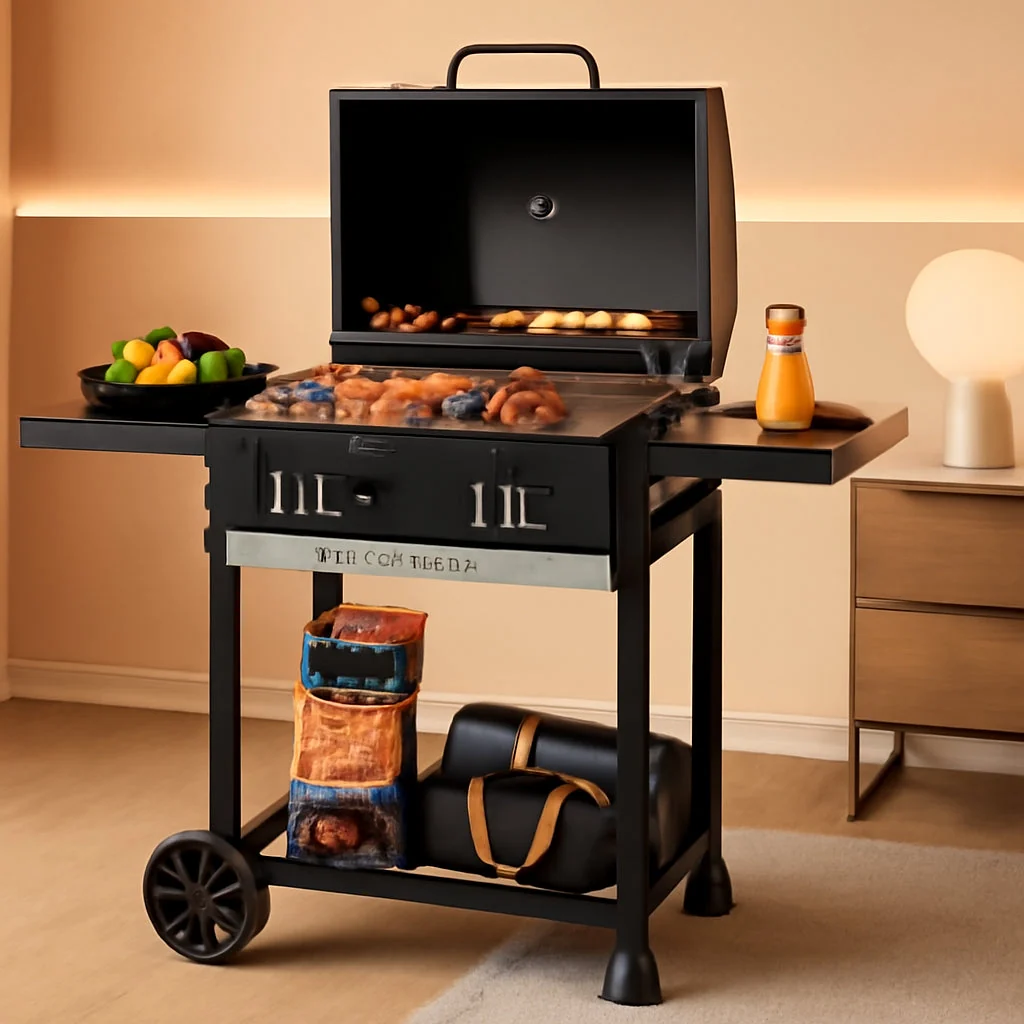 Optimized 24 Inches Charcoal Grill Featuring Foldable Shelves Original Design
