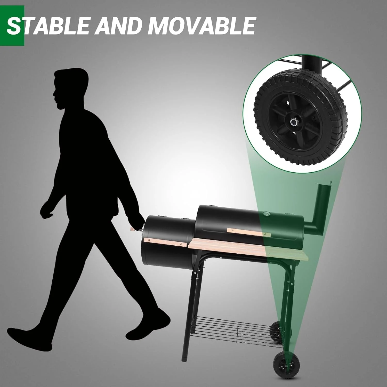 Casual Charcoal Grill Offset Smoker 24×12 Stainless Wheels Sustainable