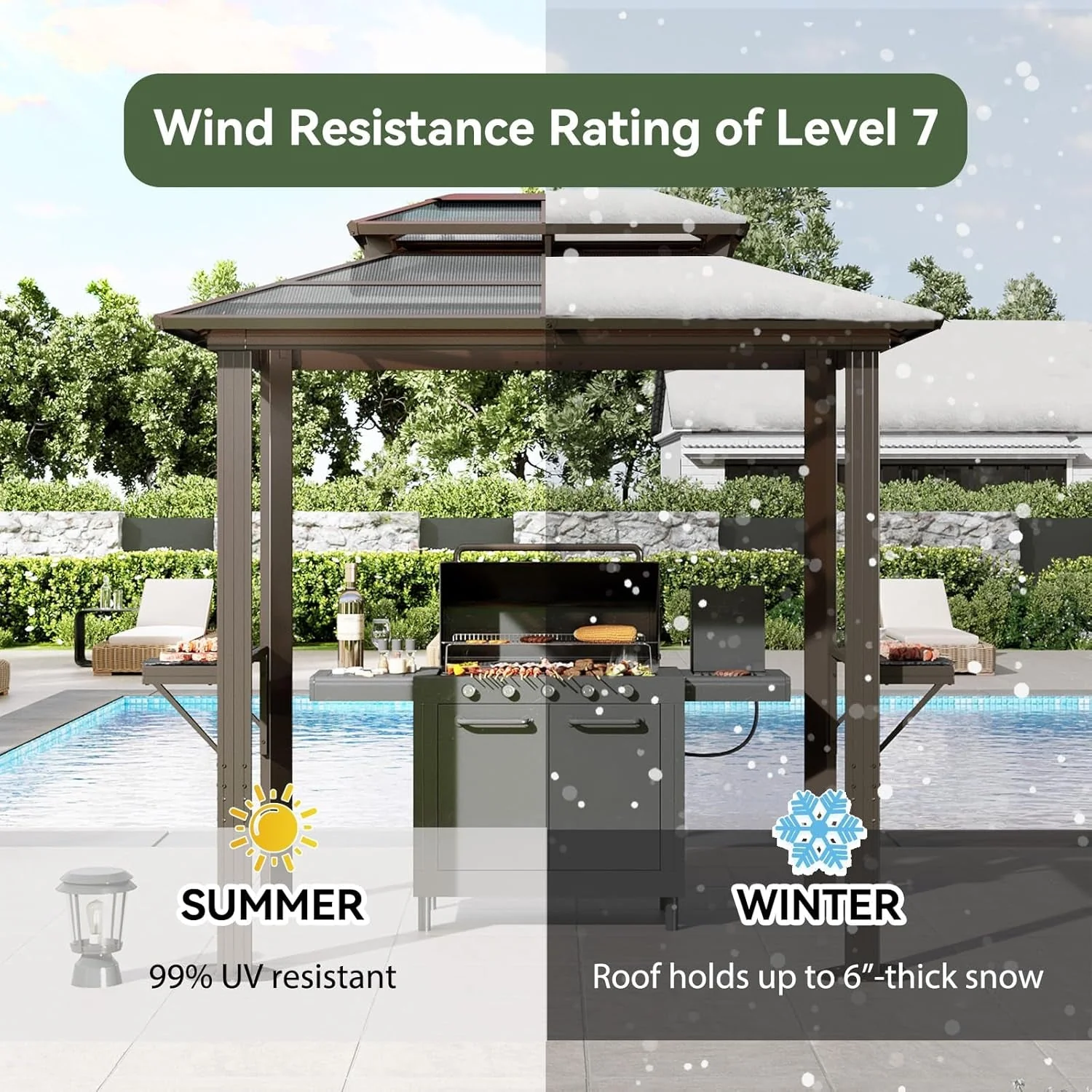 Luxury Aluminum Grill Gazebo 8x5ft With Polycarbonate Roof Sustainable