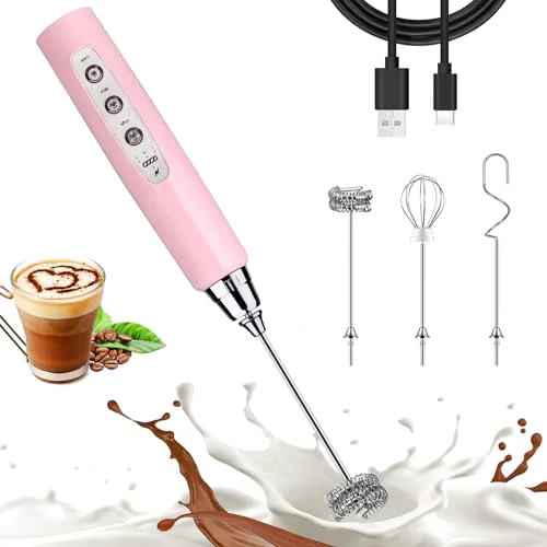 Versatile Pink Milk Frother Wand for Coffee Functional