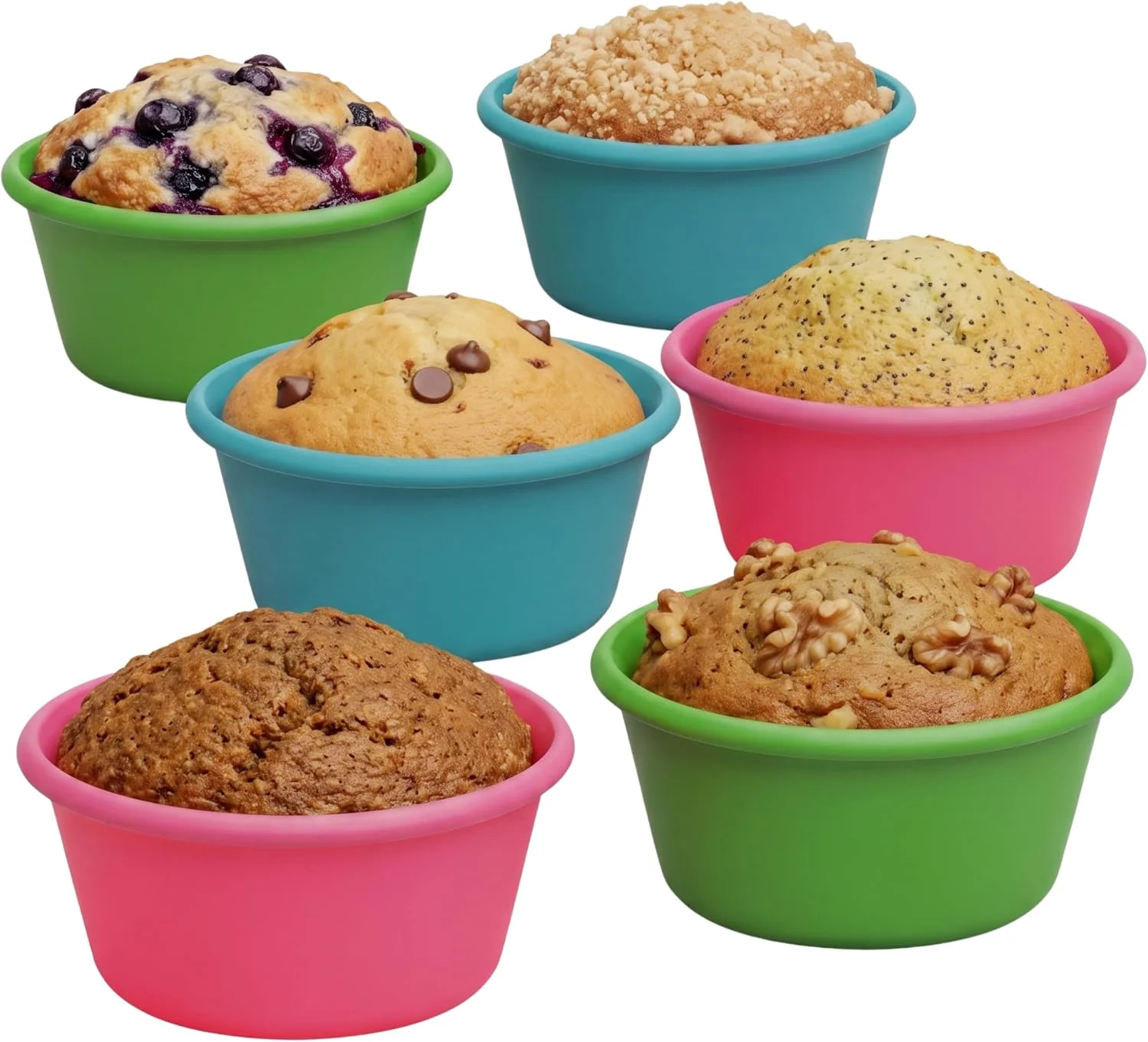 Exceptional Bakerpan Silicone Jumbo Muffin Liners for Baking – Set of 6 Large 3.5 Inch Air Fryer Muffin Cups amp Jumbo Cupcake Liners for Egg Bites Quiche Cheesecake amp Muffins – Non-Stick BPA- Powerful