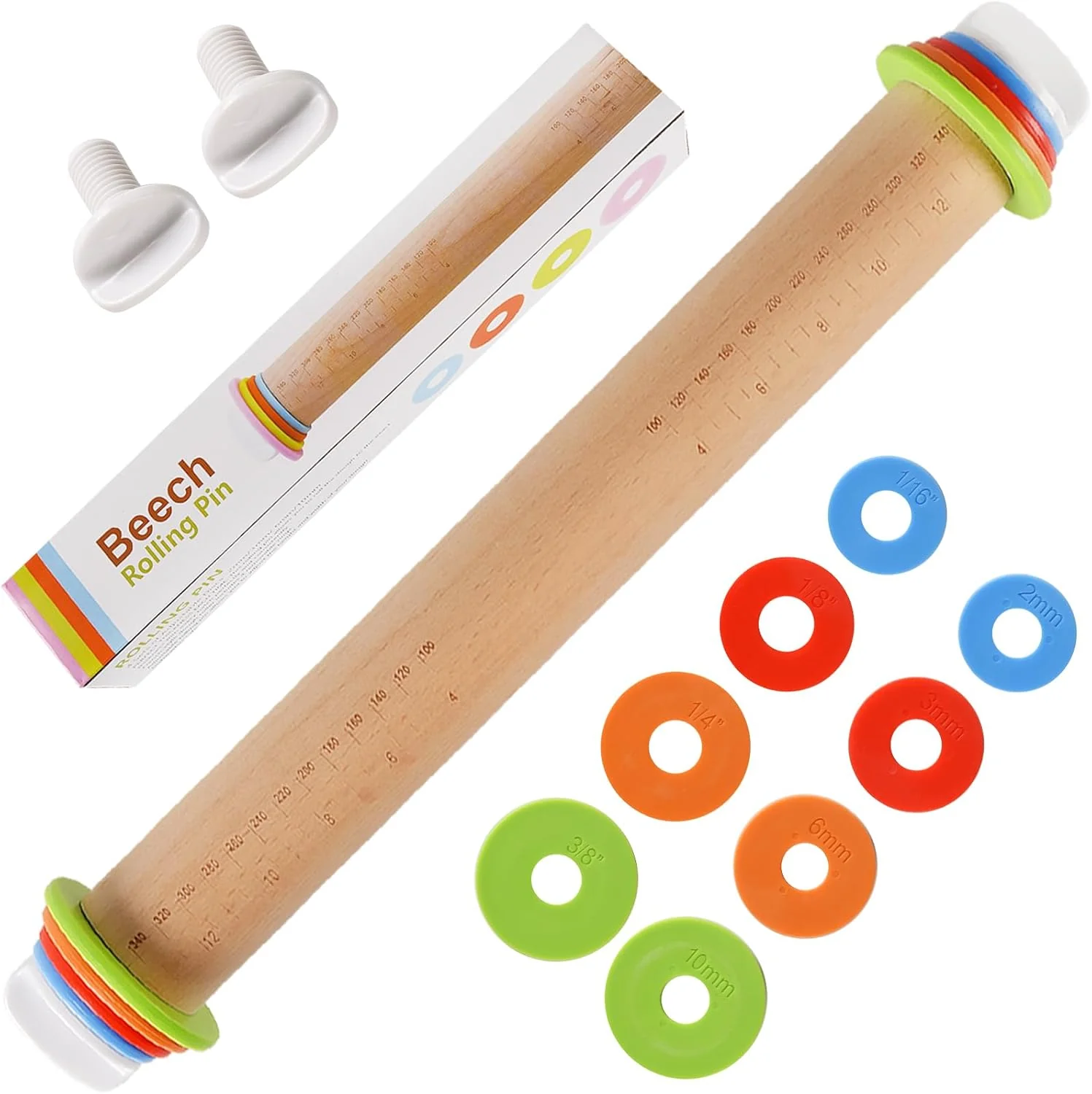 Eco-Friendly Yasashii Wood Rolling Pin With 4 Adjustable Thickness Rings Non-stick Dough Roller For Baking 17 Inch Pizza Roller For Kitchen supplies Clean