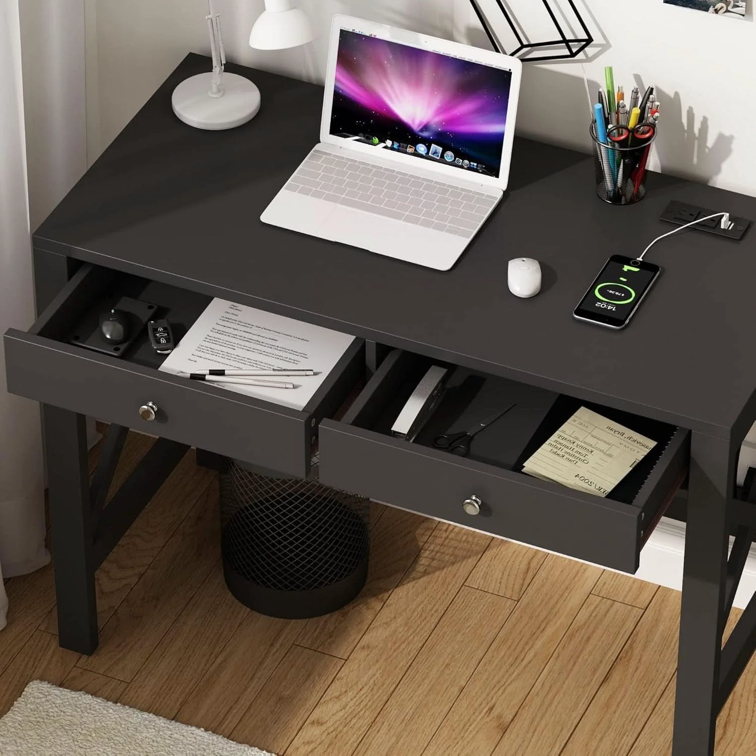 Detailed 39 Inch Computer Desk With USB Ports For Home Office Advanced