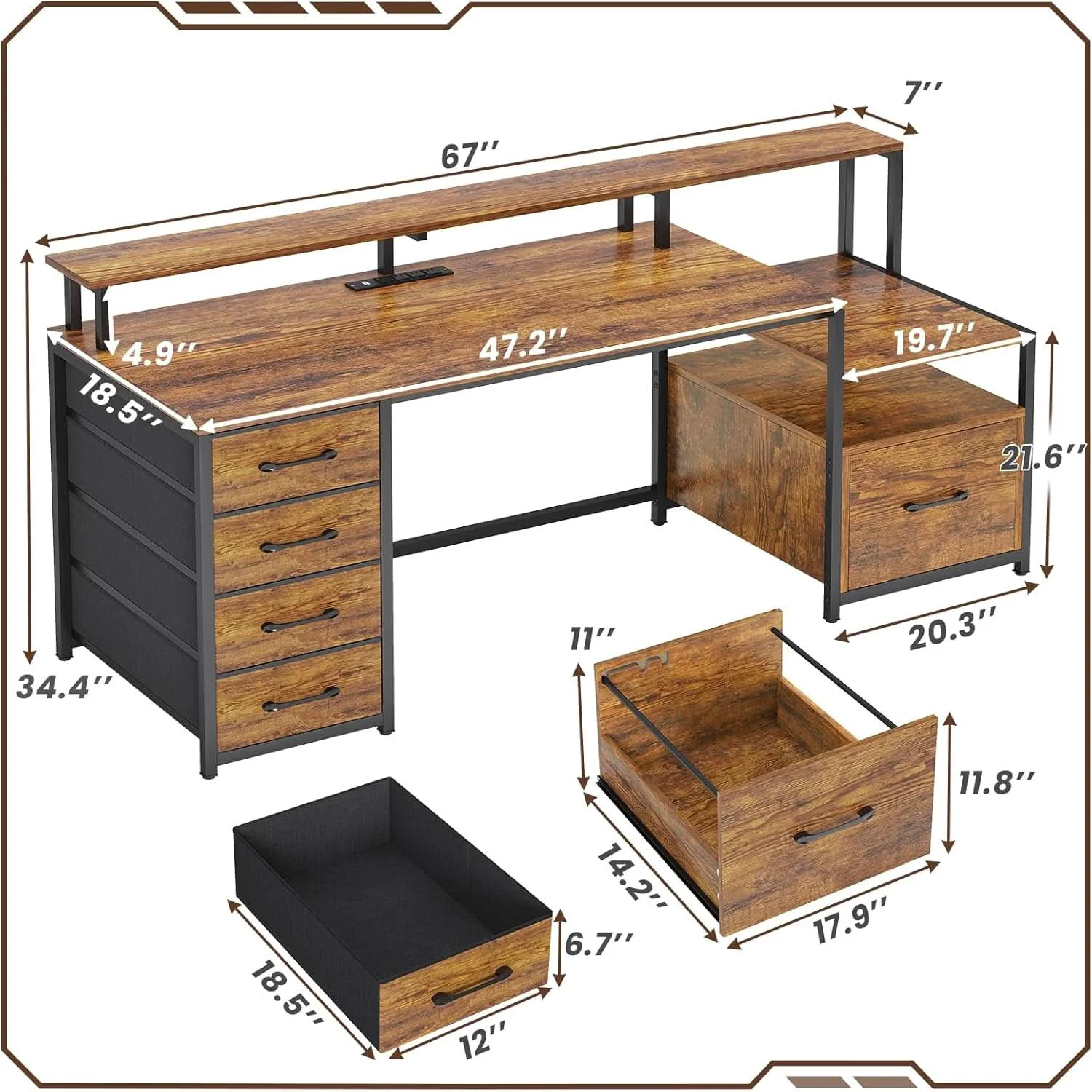 Artisan 66 Inch Home Office Desk Rustic Brown Durable Construction Fast