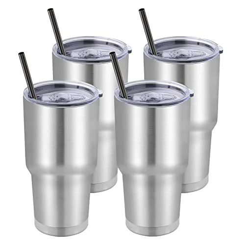 Contemporary 30 oz Tumbler with Lid and Straw 4 Count Premium
