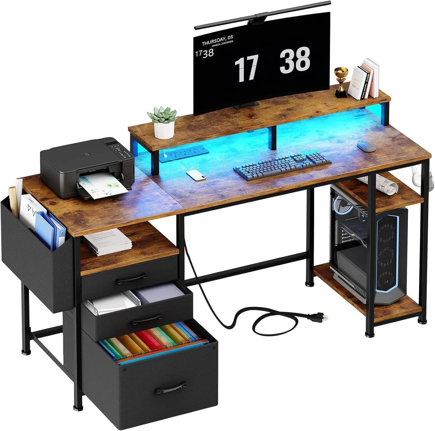 Excellent 55 Inch Computer Desk With Power Outlets For Home Office Superior