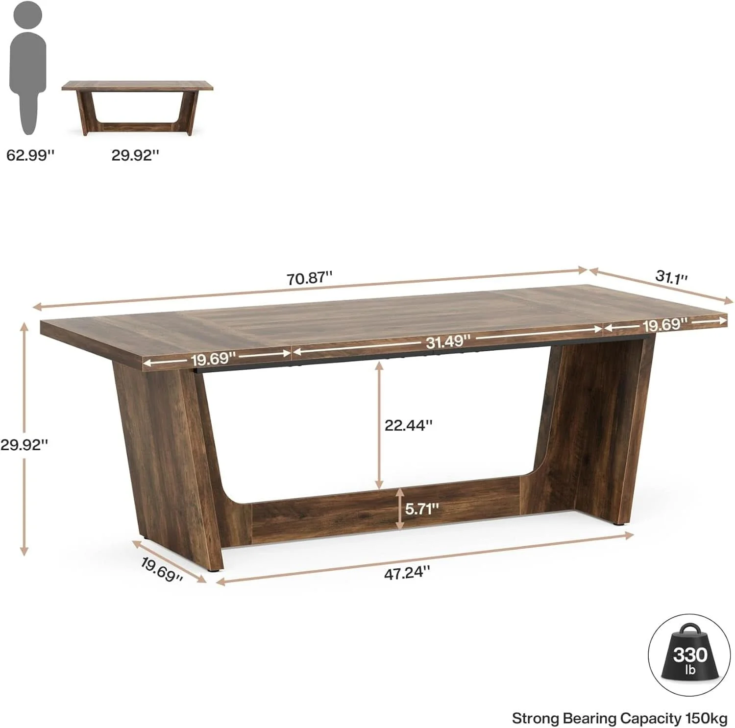 First-Class 71 Inch Brown Executive Wood Computer Desk For Home Office Green