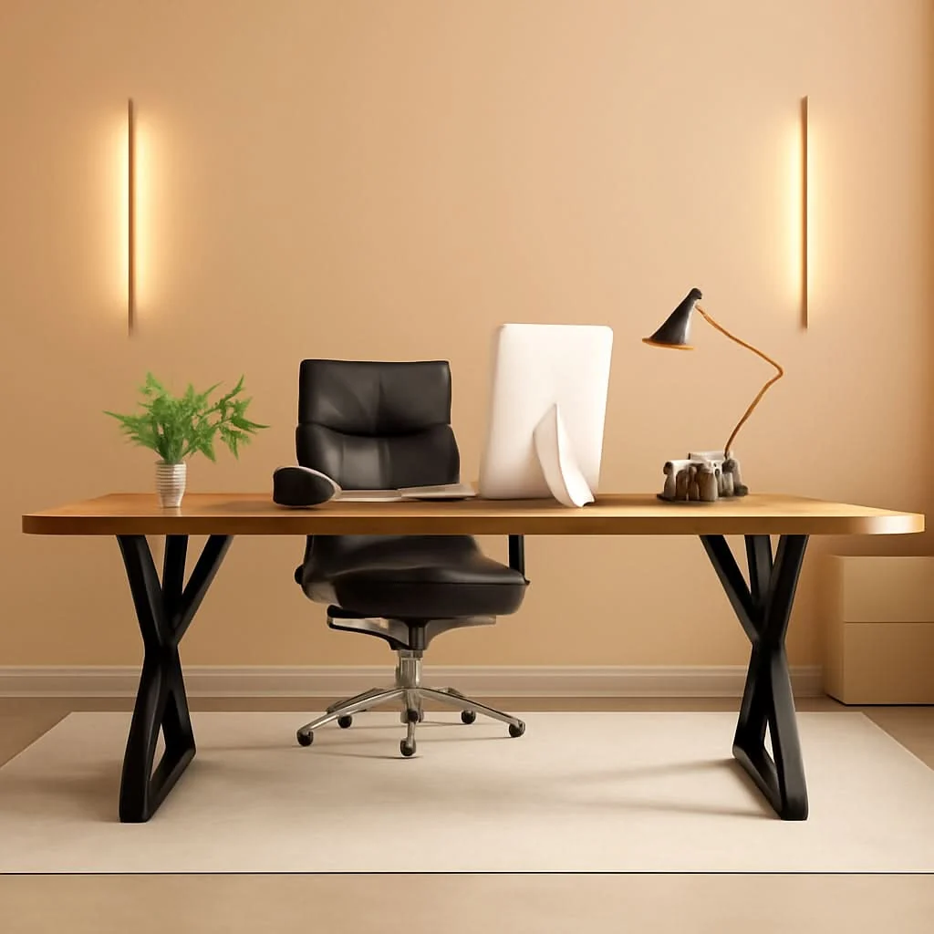 Convenient 70.8 Inch Executive Desk Light Walnut Black Large Computer Office Desk Durable