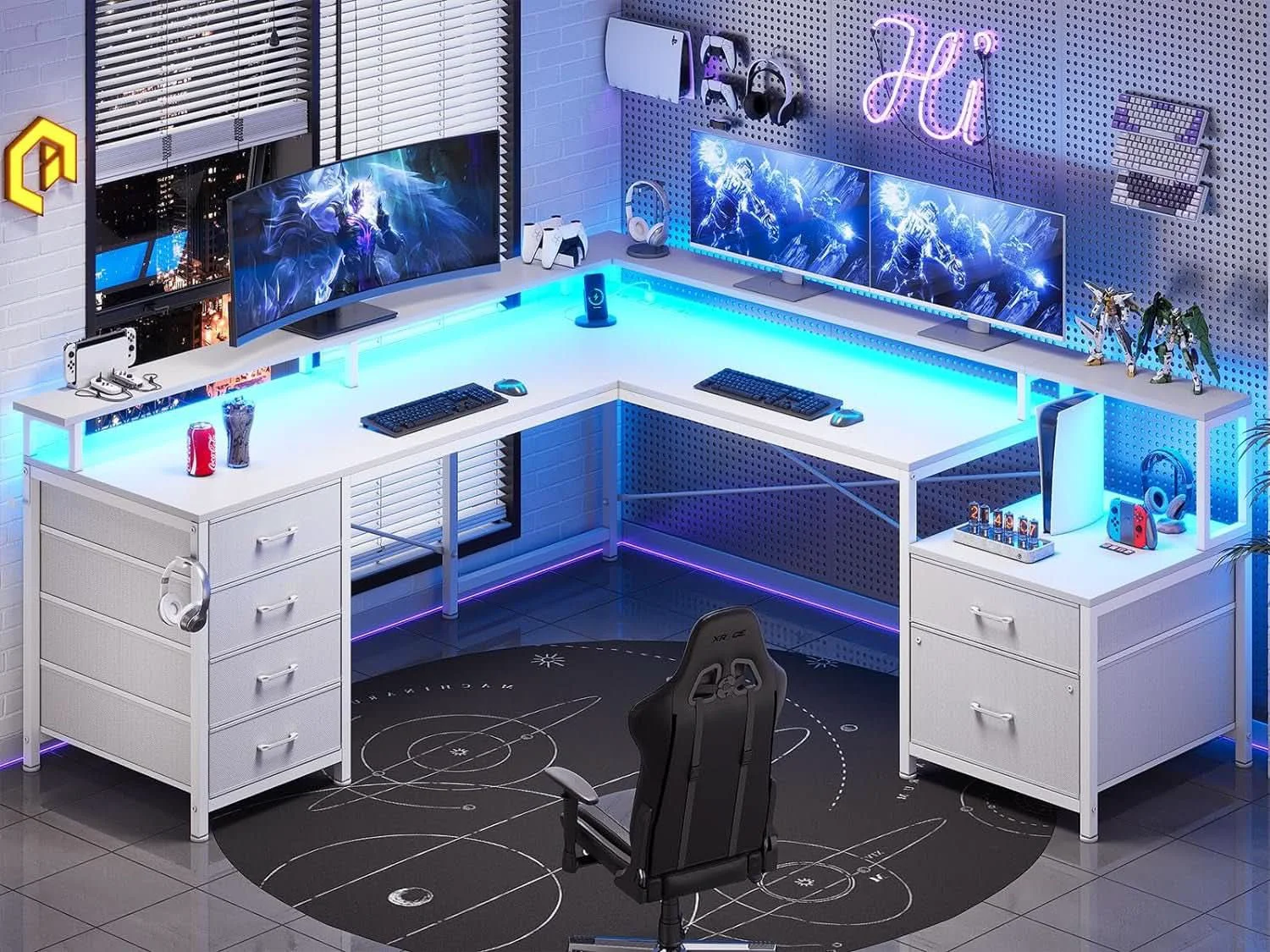 Natural L Shaped Desk 108 Inch White Two Person Corner Computer Desk Powerful