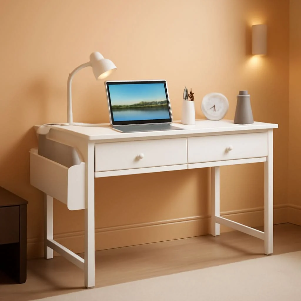 Recyclable White Desk With Drawers 32 Inch Space Saving Home Office Desk Detailed