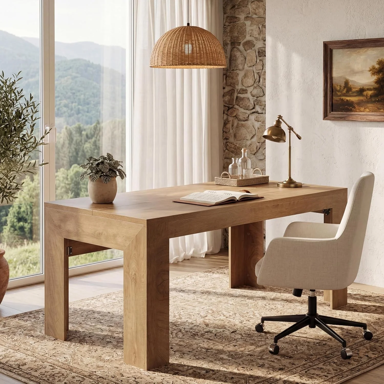 Optimized 63 Inch Light Brown Interconnected Workstation Desk Traditional