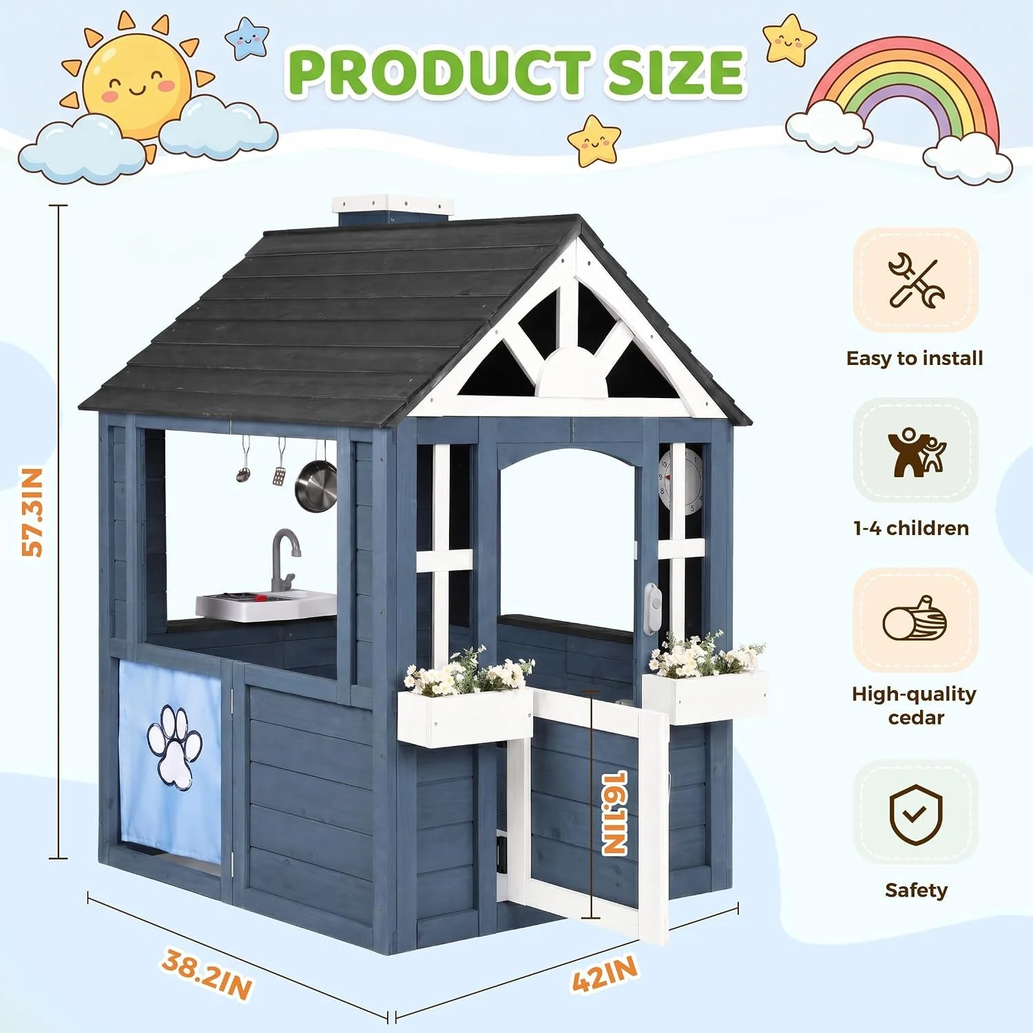 Convenient Quality Cedar Outdoor Playhouse With Kitchen Accessories Excellent