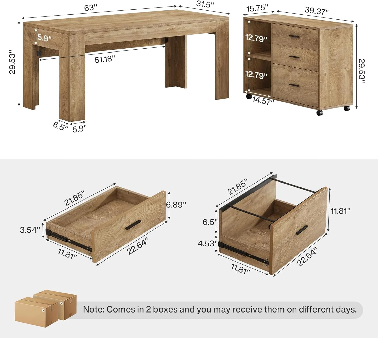 Fashionable Sixty Three Inch L Shaped Desk WithStorage Drawers Brown Finish Execut Long-Lasting