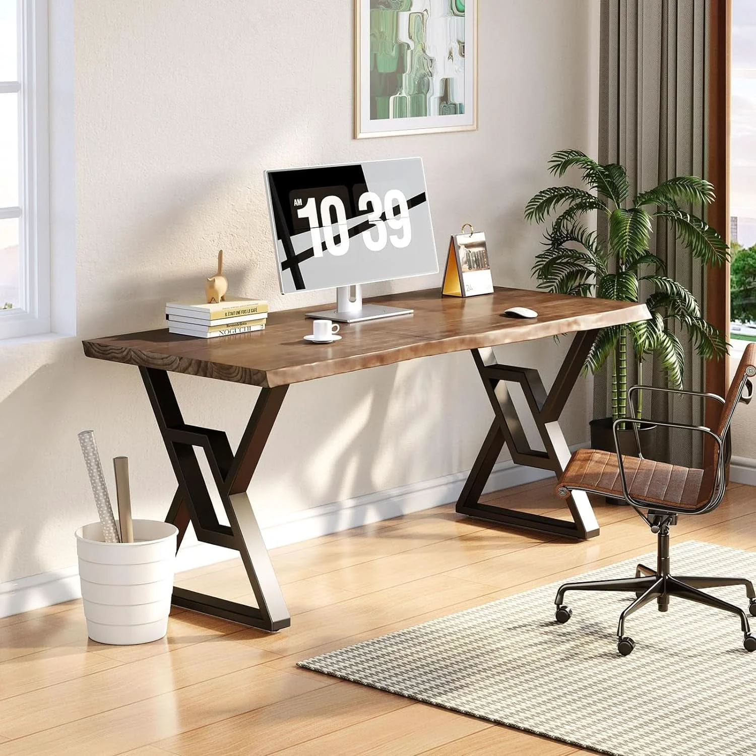 Artisan Rustic Brown 55 Inch Solid Wood Computer Desk Home Office