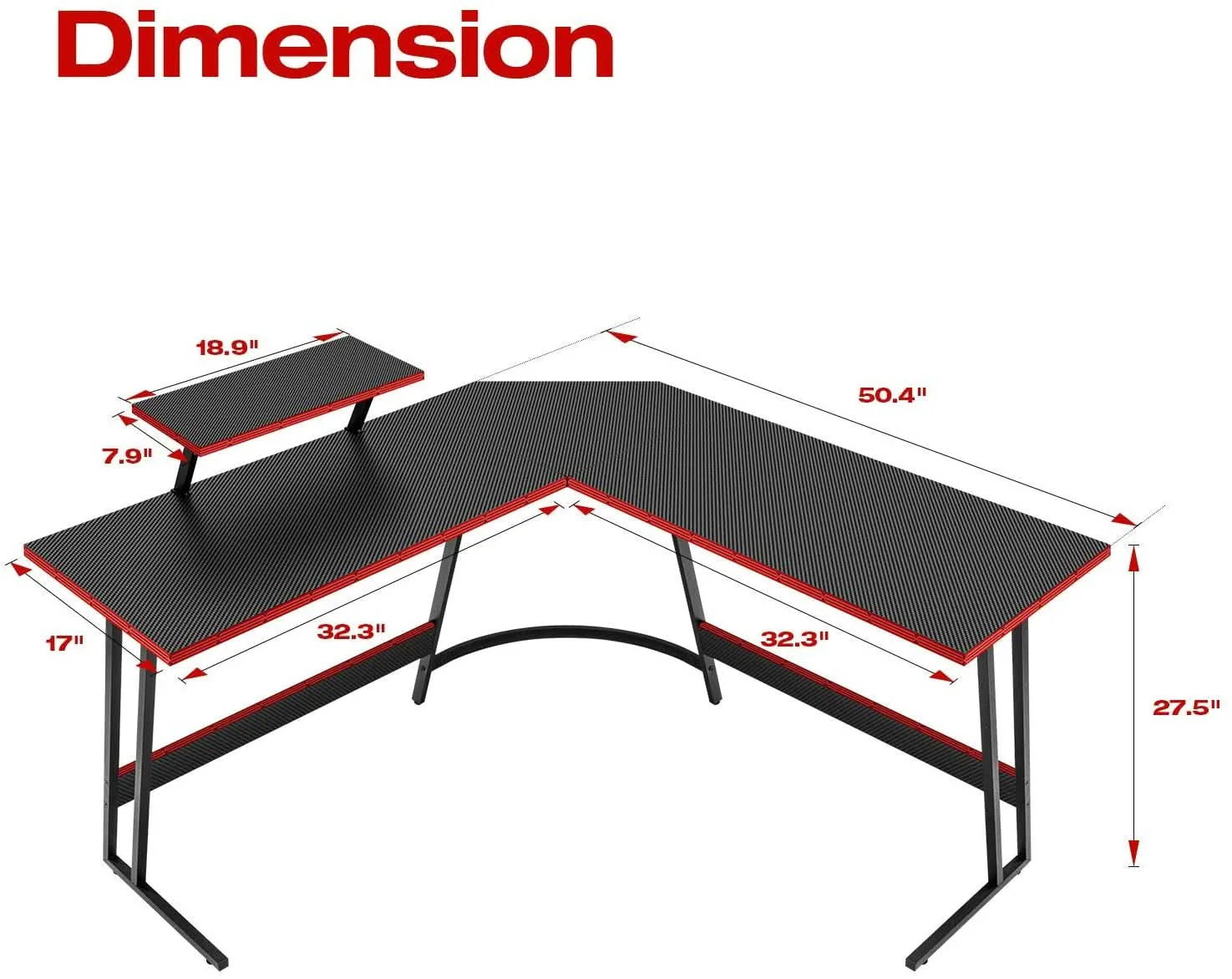 Detailed L Shaped Gaming Desk With Monitor Riser 51 Inch Corner Desk Premium