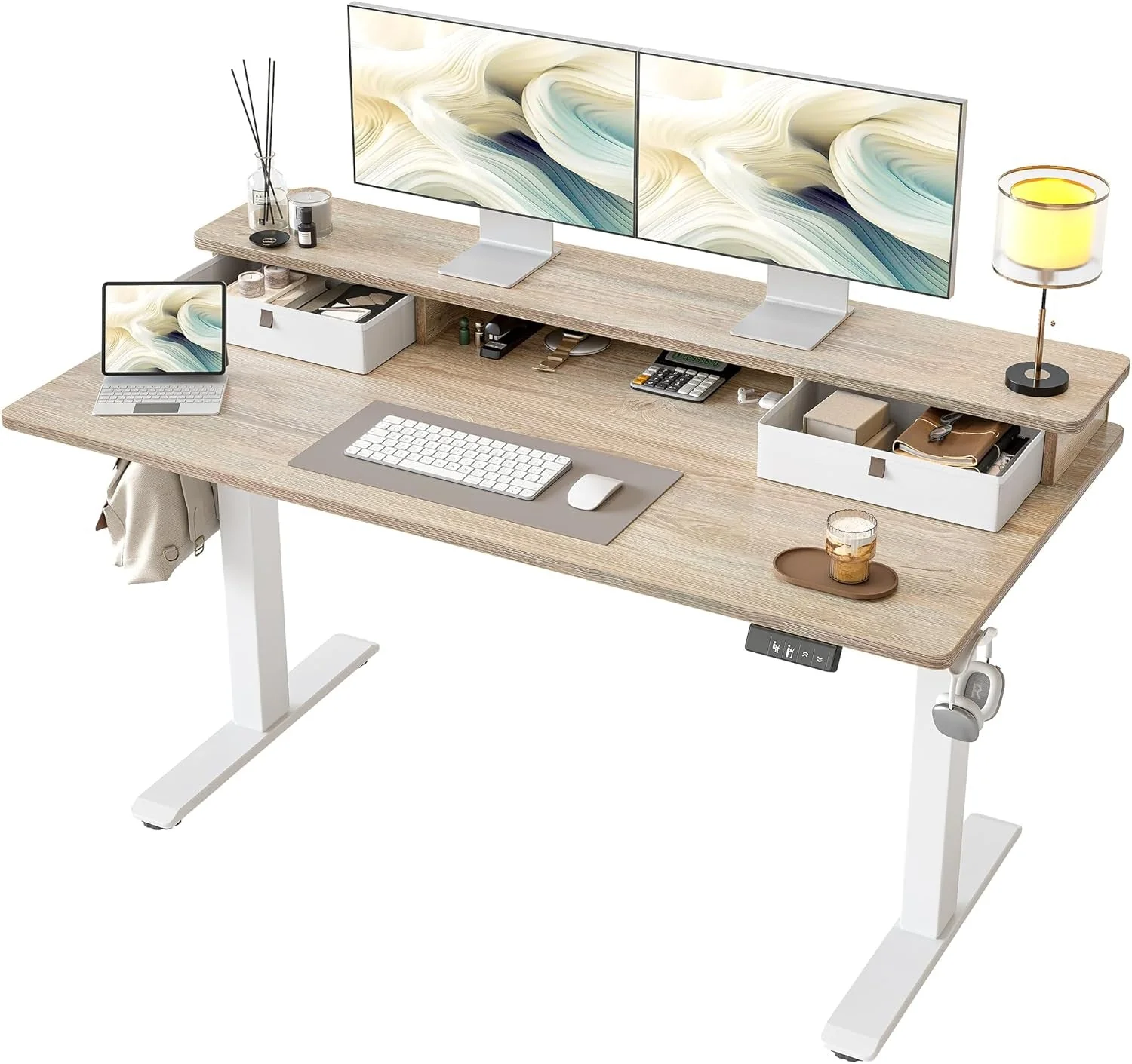 Carefully Designed Maple 55×24 Electric Height Adjustable Desk Drawers Certified