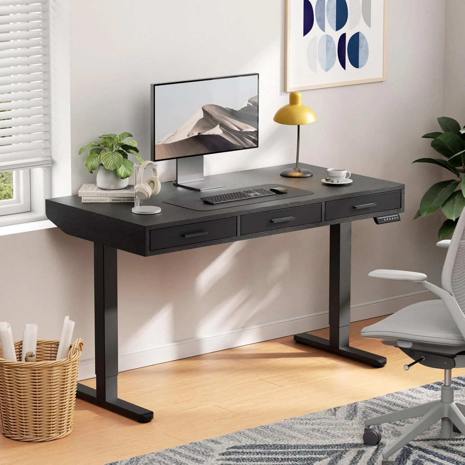 Effective Electric Height Adjustable Desk Black 55×28 Inches Pure