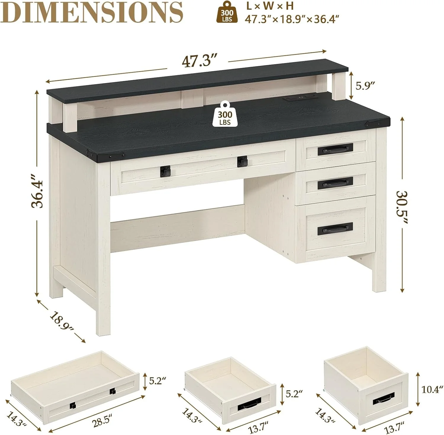 Authentic Black White Farmhouse Computer Desk Electrical Outlets Professional