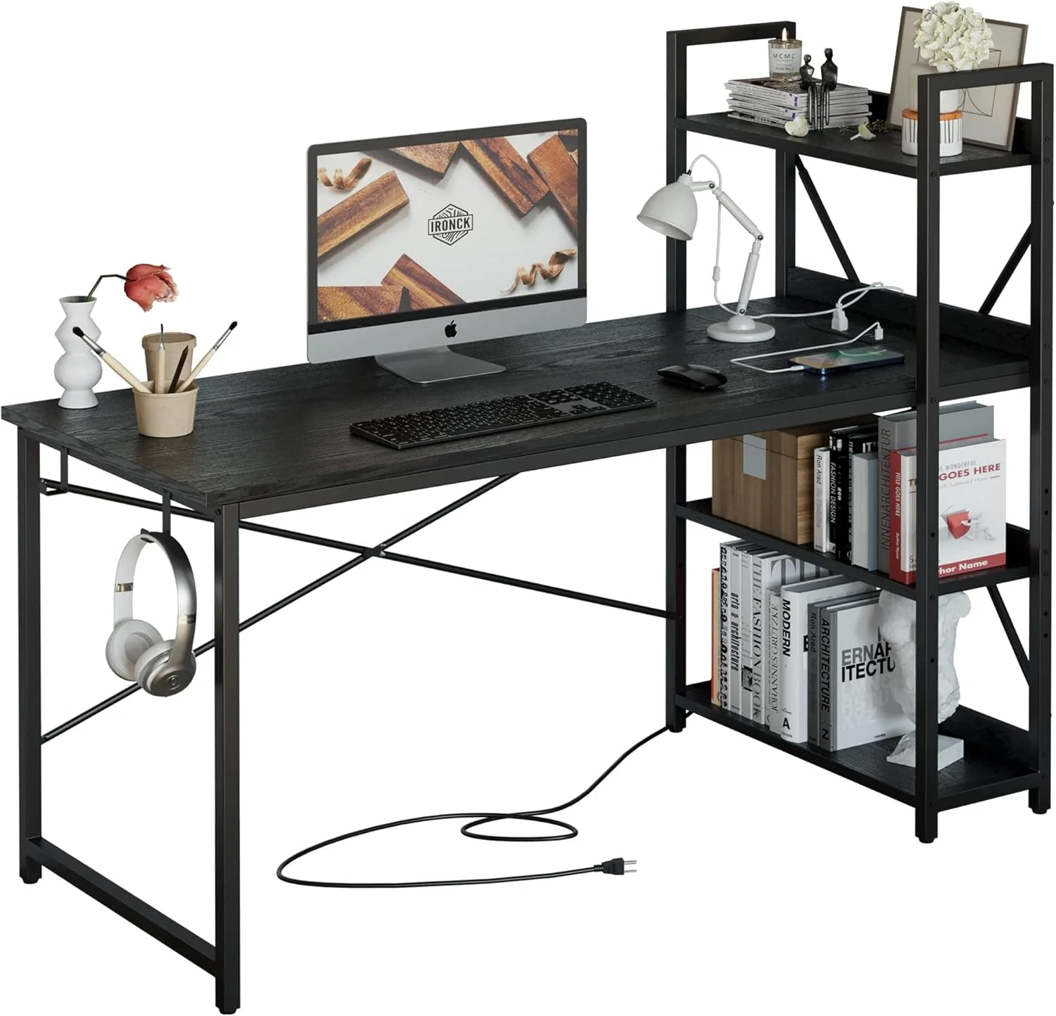 Exceptional FiftyFiveInch Computer Desk With USB Outlet MatteBlack Reliable
