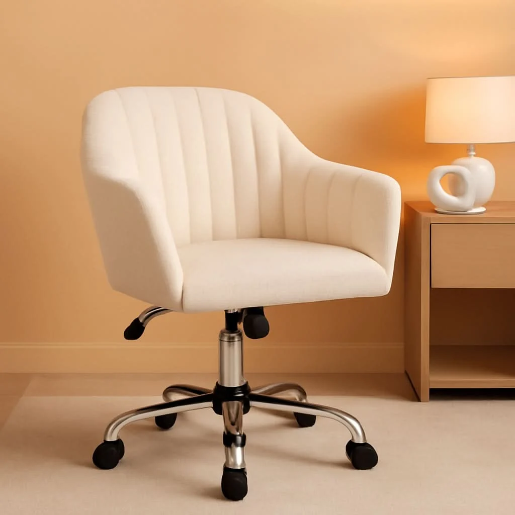 Green Ivory Boucle Vanity Chair Height Adjustable Makeup Desk Chair Powerful