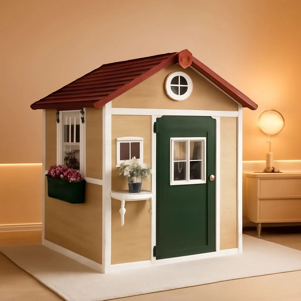 Responsible Beige Wooden Outdoor Playhouse With Expansive Windows Relaxed