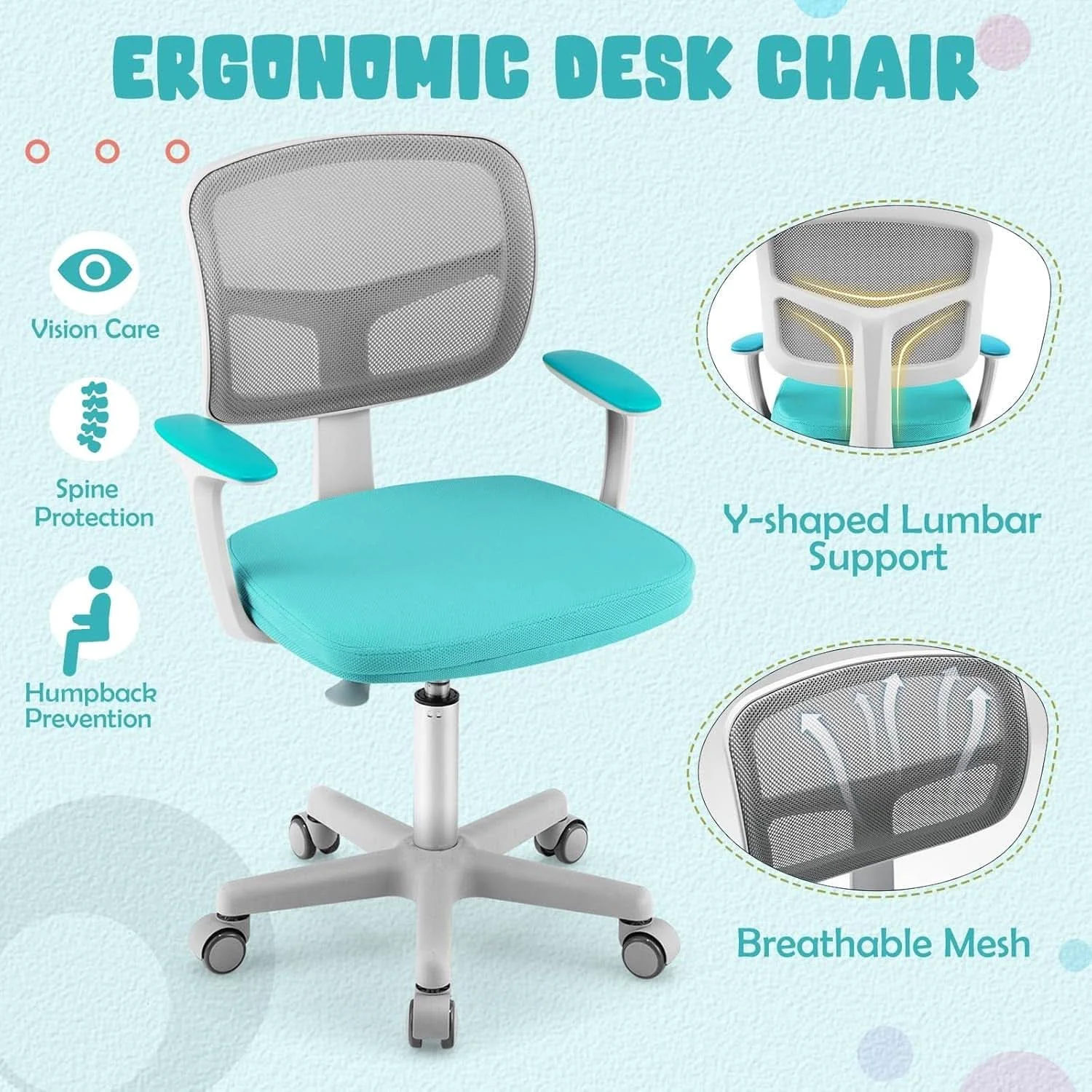 Effective Ergonomic Kids Desk Chair With Lumbar Support Cyan Verified