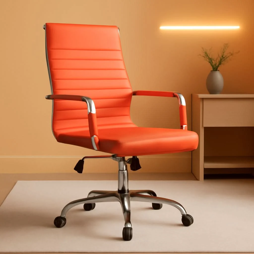 Safe Orange Ribbed Leather Office Desk Chair Adjustable Height Refined