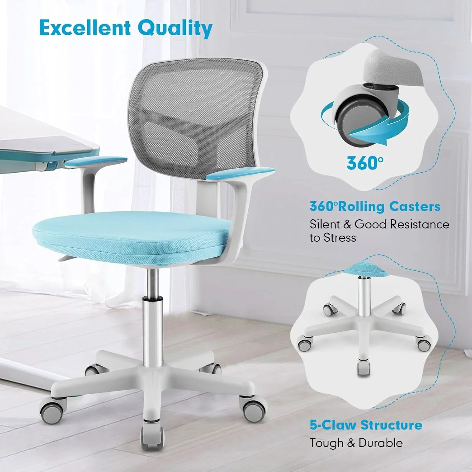 High-Performance Ergonomic Kids Desk Chair With Lumbar Support Blue Advanced