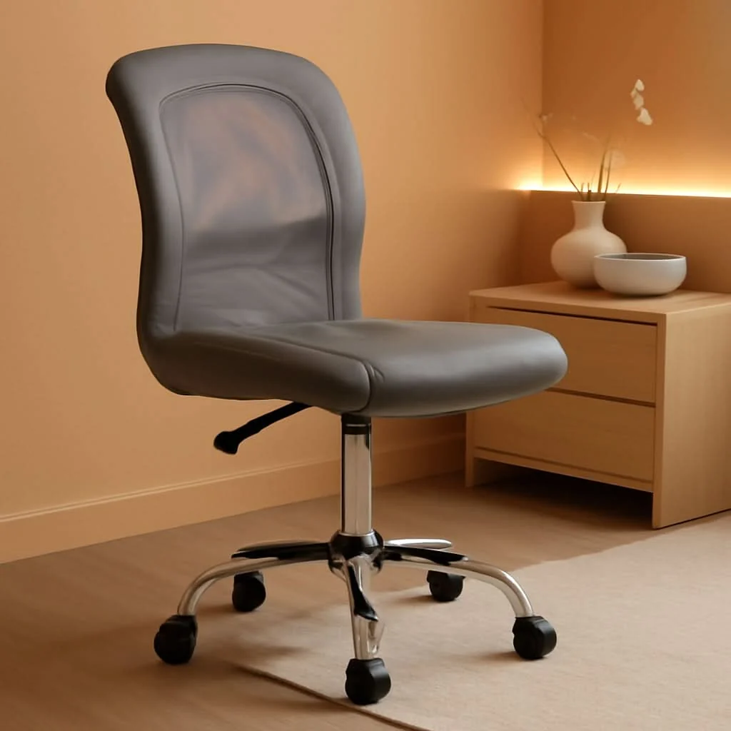 High-Quality Gray Armless Desk Chair With Wheels And Breathable Mesh Fast