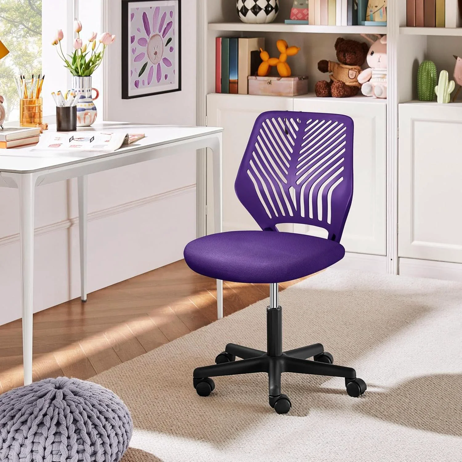 Reliable Purple Adjustable Desk Chair With Lumbar Support Swivel Solid