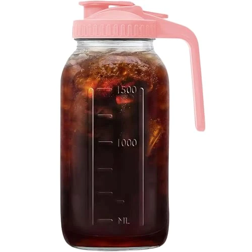 Sophisticated 64oz 2 quart Glass Pitcher with Lid Mason Jar Pitcher Glass Container Original