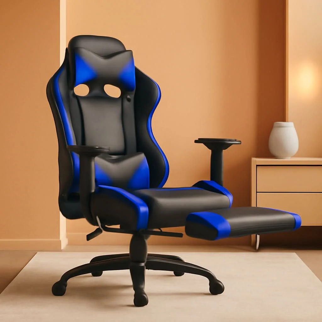 Safe Blue Gaming Chair With Footrest And Lumbar Support For Desk Breathable