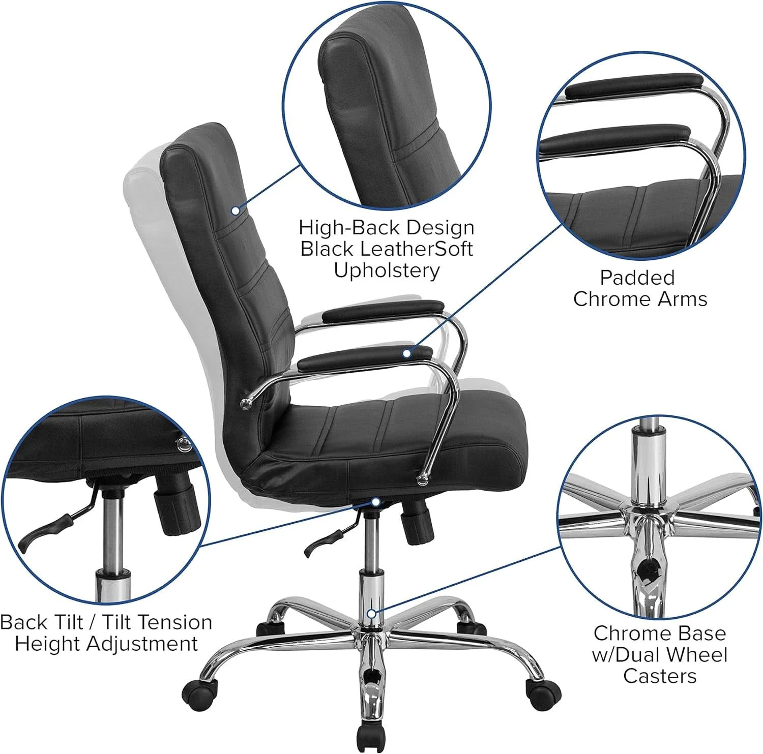 Verified Whitney High Back Leathersoft Desk Chair Adjustable Height Swivel Blac Breathable