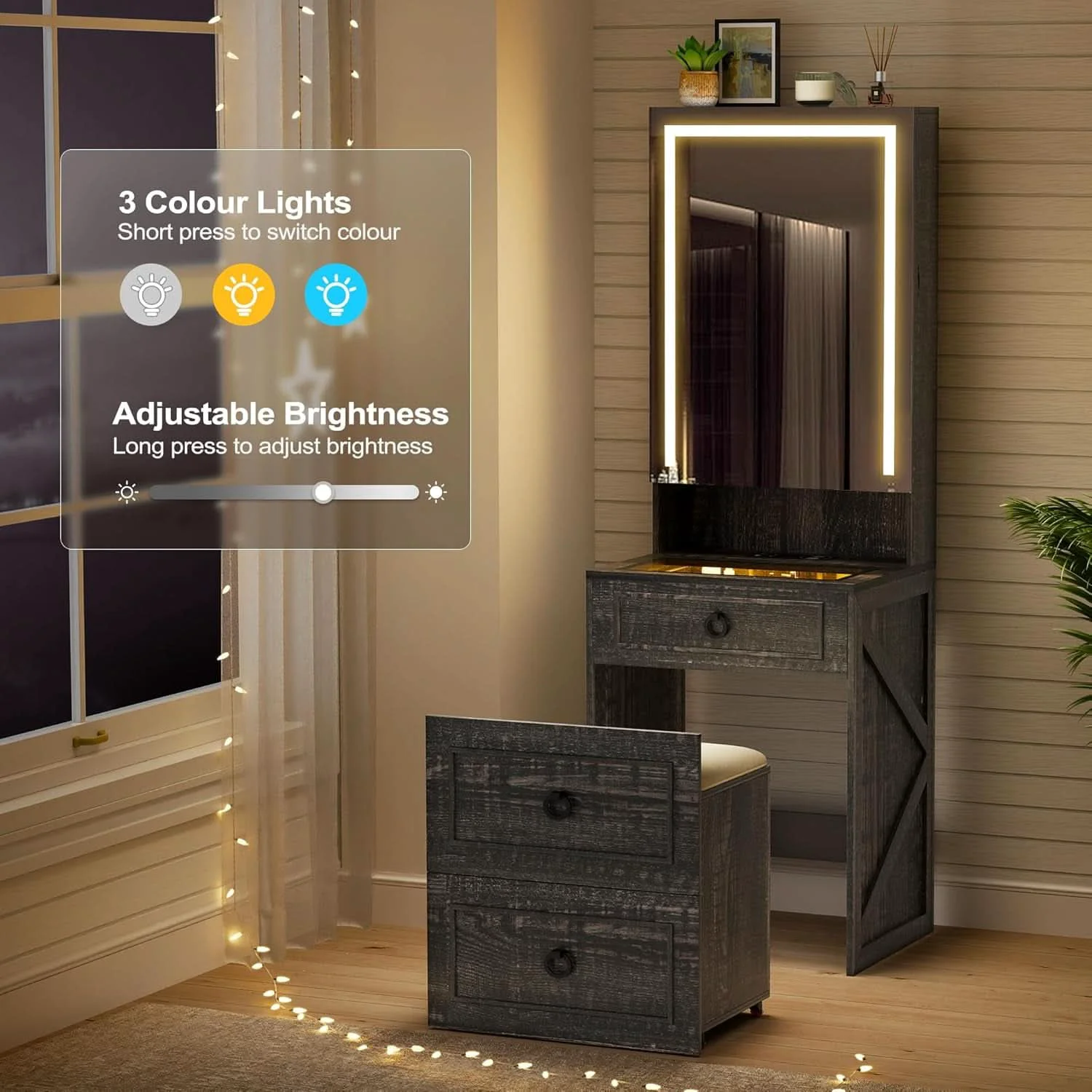 Elite Compact Vanity Desk With Electroluminescent Mirror Dependable
