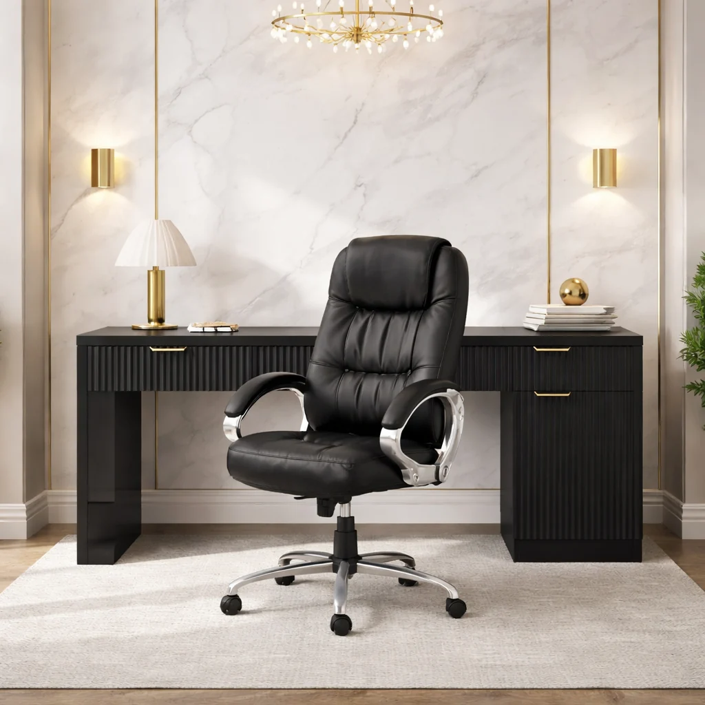 Safe 60 Executive Desk with Fluted Drawers and High Back Ergonomic PU Chai Outstanding