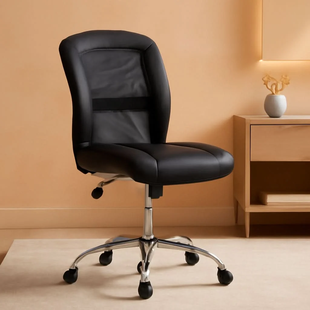 Professional Armless Desk Chair With Mesh Back And Wheels Black Minimalist