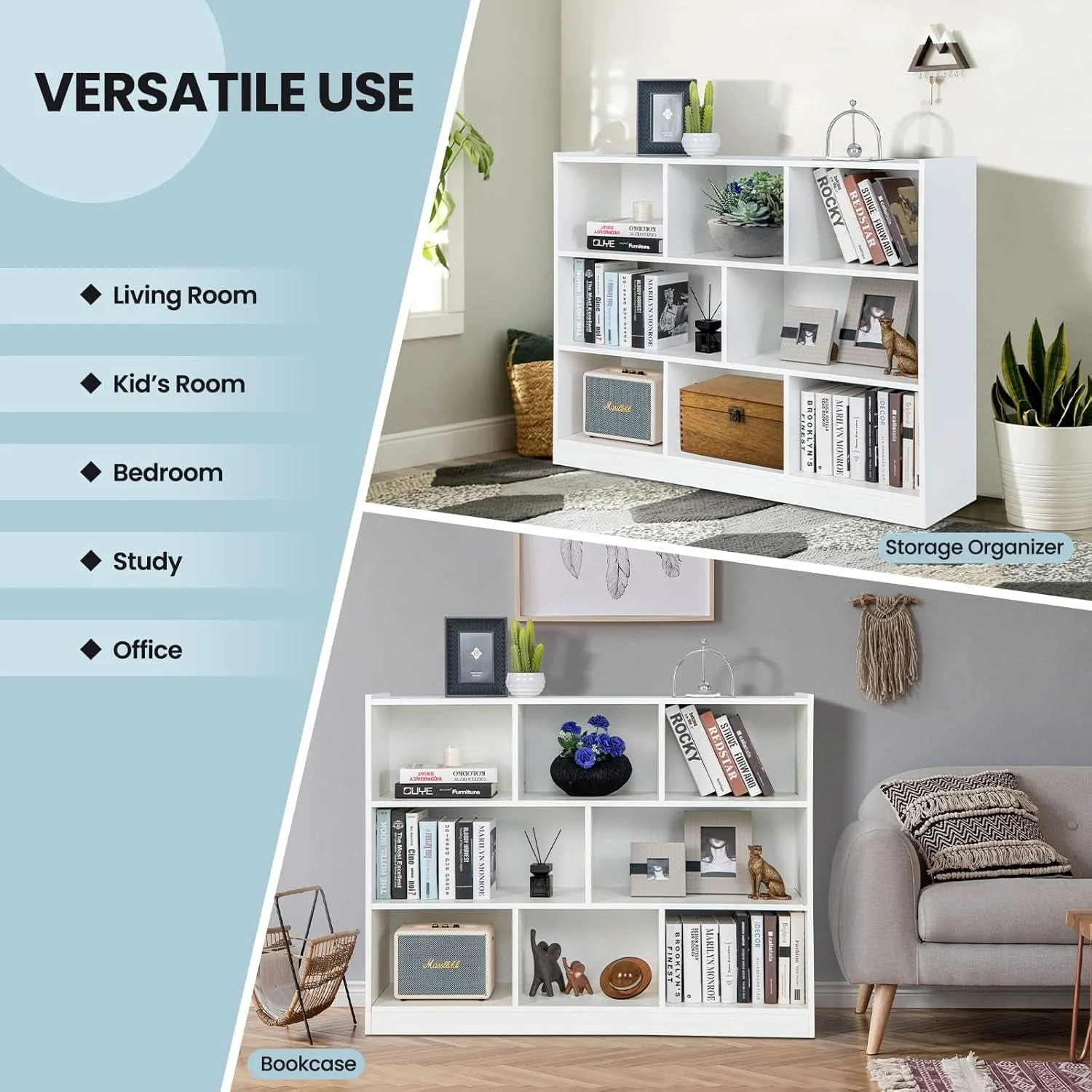 Natural White Cube Bookcase Three Tier standing Organizer Original Design