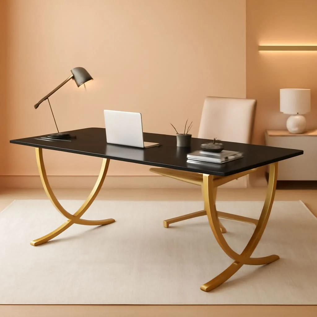 Original Design Executive Desk 63 Inch Wide Black And Gold Office Desk Exclusive