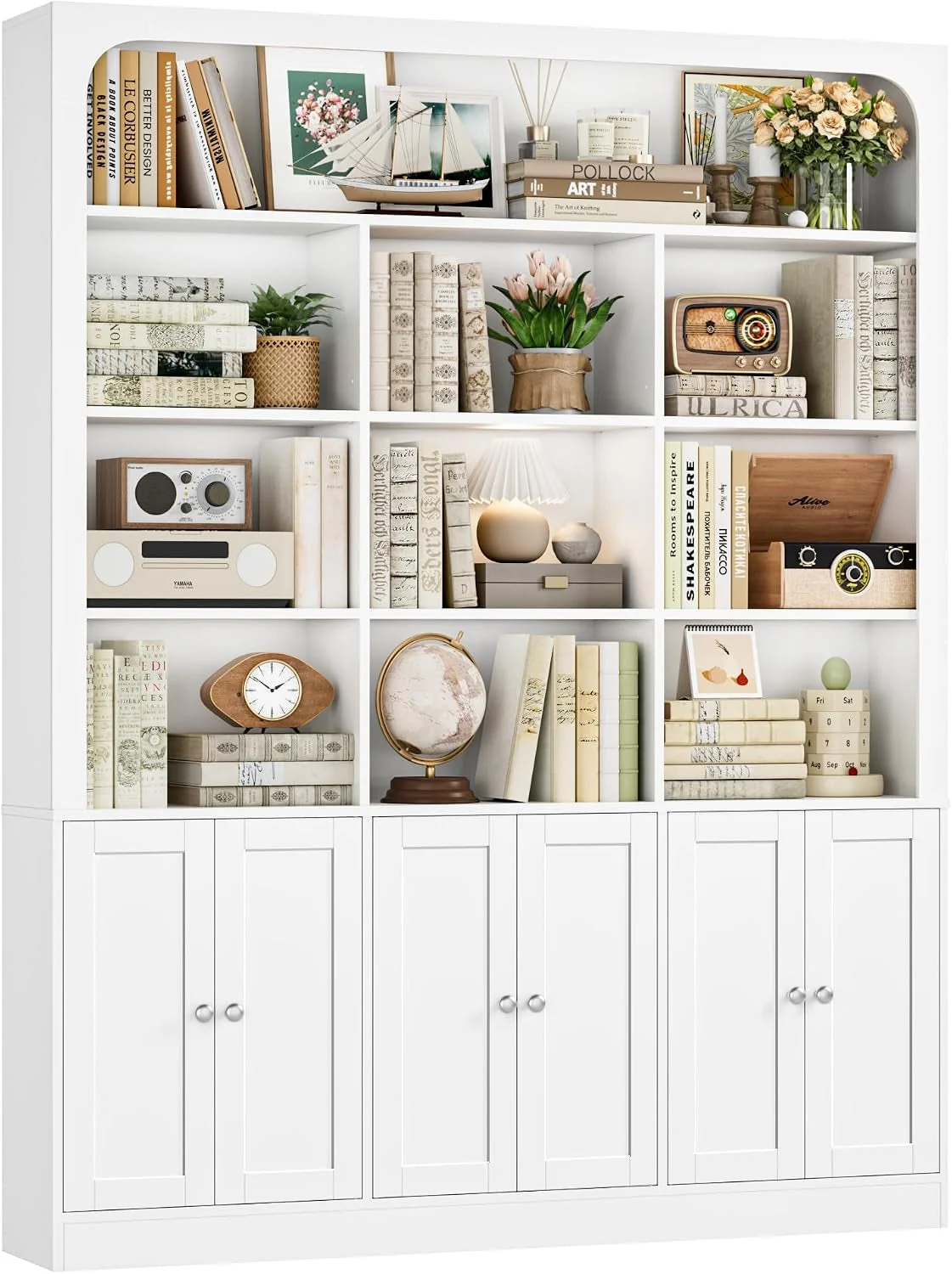 Stylish White Six Tier standing Contemporary Storage Bookcase Soft