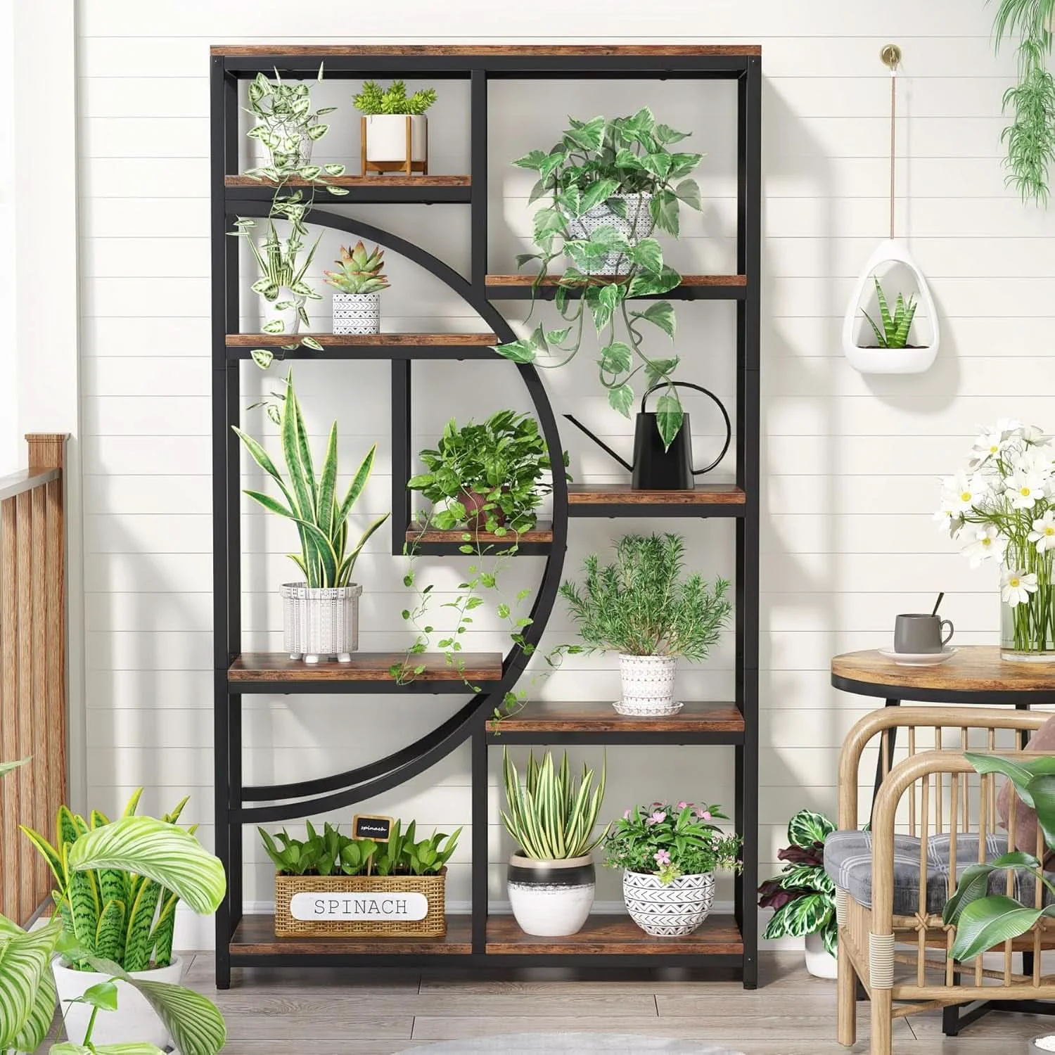Prestigious Industrial 5 Tier Etagere Bookcase Brown Rustic Finish Sophisticated