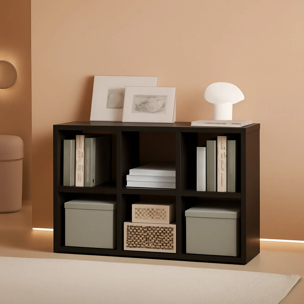 Soft Six Cube Reversible Bookcase With Black Oak Finishes User-Friendly